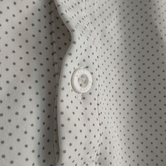 BYLT Drop Cut Short Sleeve Polo Shirt Mens L White Gray Swiss Dots Stretch - Picture 3 of 7